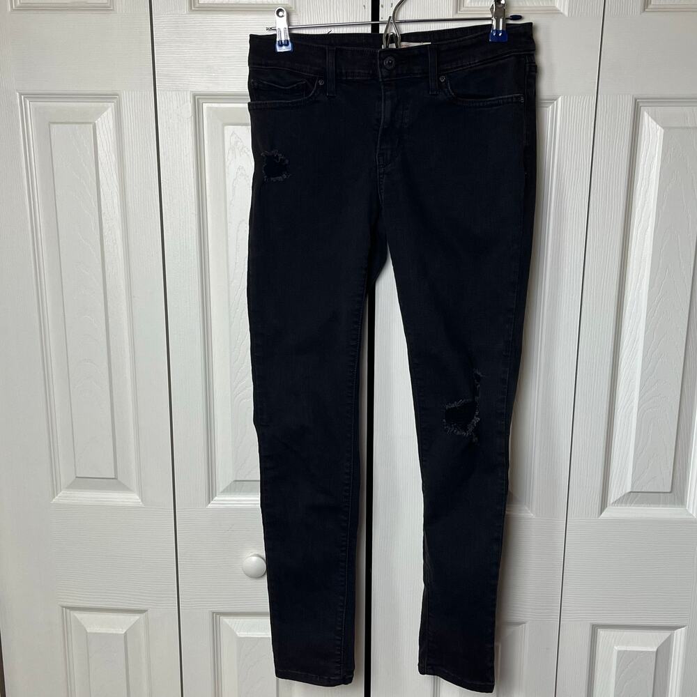 Levi's 711 Skinny Jeans Black 28 Distressed Ripped Knee